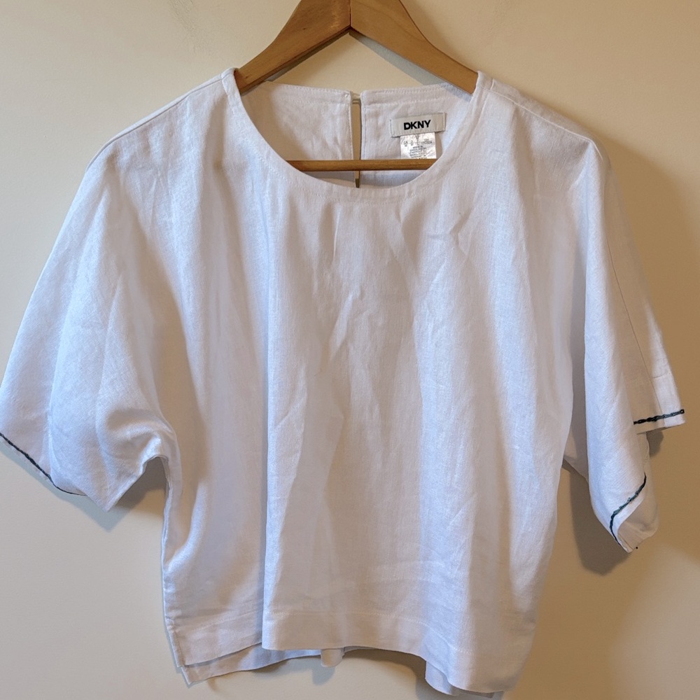 DKNY White Linen Short Sleeve Top